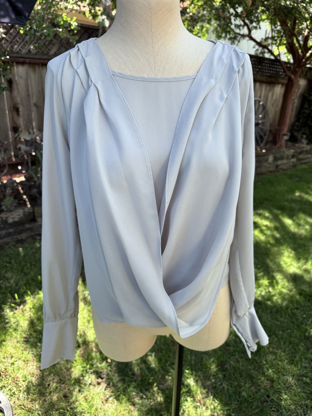 Philosophy Women's Blouse Small S Light Grey Drape Long Sleeve Round Neck Relax